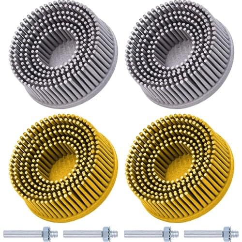 4 Pack 2 Inch Bristle Disc Polishing Wheels Grit 50# 120# with 1/4" Shank Attachment Abrasive Brush Coating Removal Disc Metal