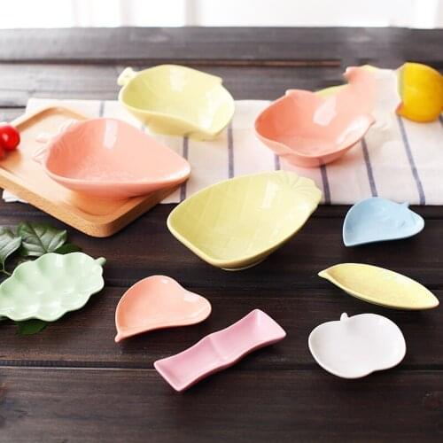 Fruit Shape Ceramic Dish Small Porcelain Soy Sauce Seasoning Vinegar Dish Set Snack Jewelry Ring Plate Restaurant Home Wholesale