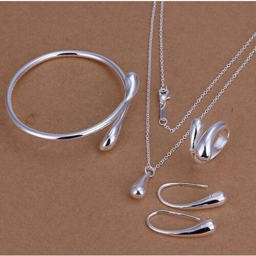 4Pcs/Set Hot Sale Fashion Women Teardrop Charm Necklace Earrings Opening Ring Bracelet jewelry sets necklace set hot