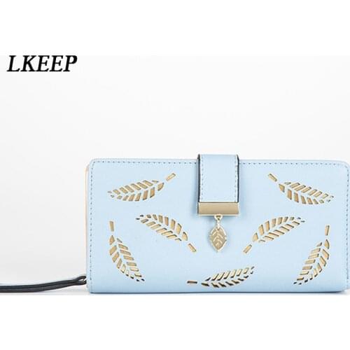 Hollow Leave Wallet Ladies Coin Purses Female PU Leather Wallets Long Zipper Wallet Woman Purse Card Holder Clutch Femmel Wallet