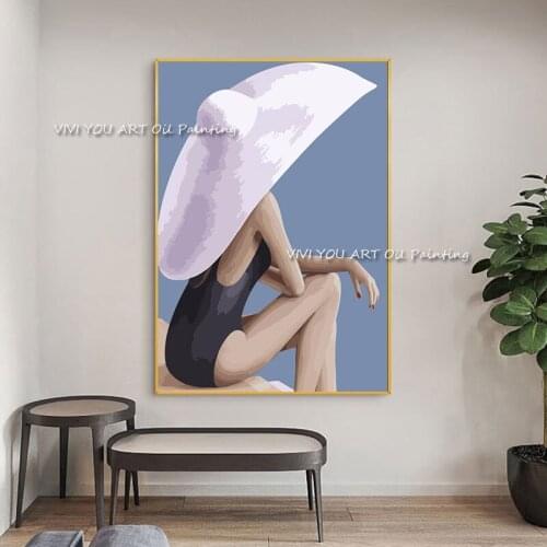 Handmade Summer Hat Woman Girl Figure Oil Painting Wall Canvas Art Oil Paintings Art Wall Picture Artwork Bedroom Color Decor
