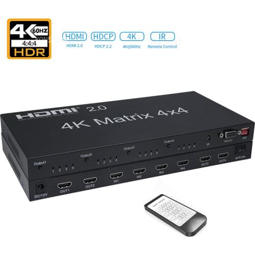 True 4K 60Hz HDMI Matrix HDMI Switch 4X4 splitter switcher HDMI 2.0 4K/60Hz HDCP 2.2 HDR HDMI 4 in 4 out with IR Controlfor UHD