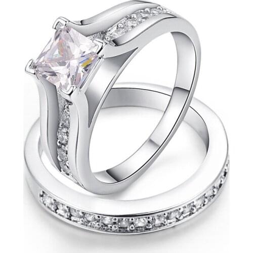 Fashion Zircon Two-Piece Romantic Engagement Ring Elegant Temperament Womens Valentine Gift Factory Wholesale