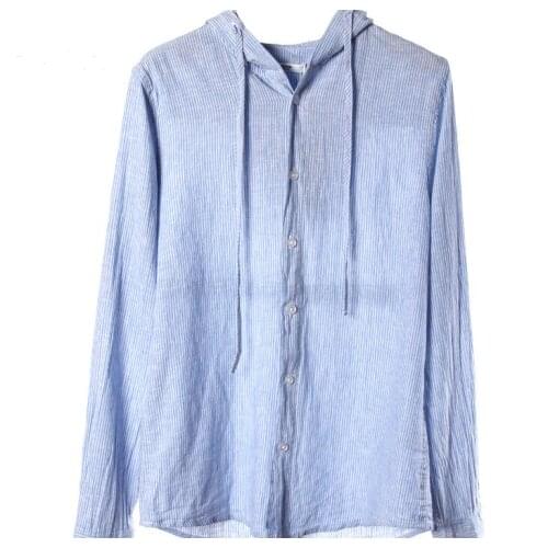 Men shirt With hood Linen Thin Long sleeve Blouse Men Spring Hoodie shirt