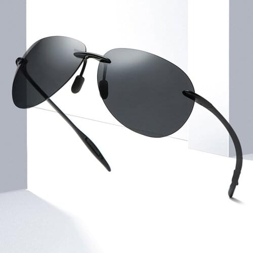 2019 Rimless Brown Grey Tr90 Polarized Sunglasses Men Ultra-light Mens Polarized Driver Driving Fishing Sunglasses