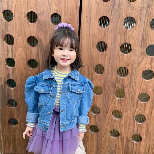 2020 new wholesale girls denim coat autumn puff sleeve girls jacket 1-6t YQ229