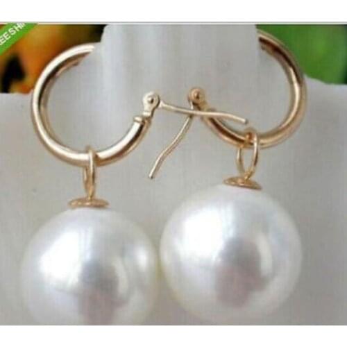 Charming south sea AAA10-11mm round white pearl dangle earring