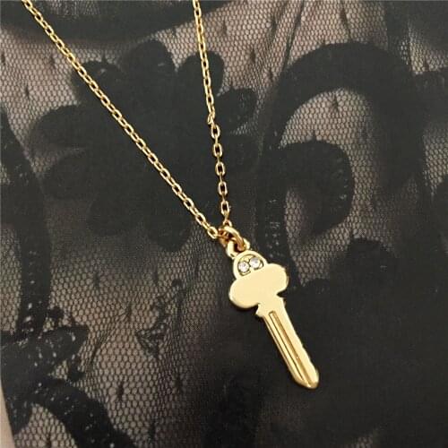 Super Tiny Gold Color Plating Key Pendant Necklace For Women Girl Elegant Casual Chic Cute Sweet Delicate Jewelry Accessory