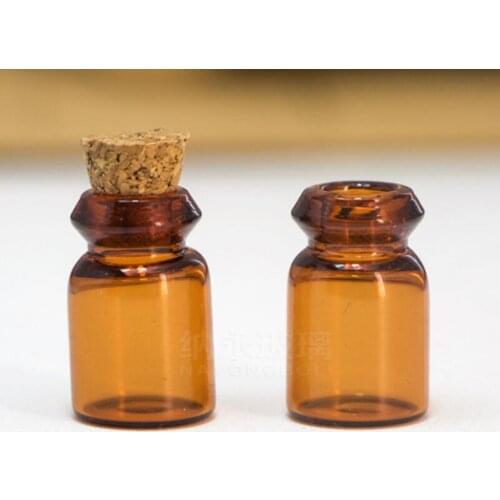 Wholesale 1ml Mini Glass Bottles Vials With Cork Empty Tiny Amber Glass Bottle Jars LX5079