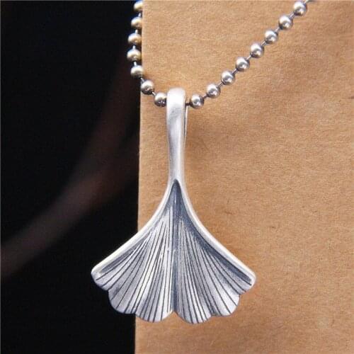Original Ginkgo Biloba 100% 925 Sterling Silver Pendant Necklace Retro Pendant Necklace Female Fine Jewelry
