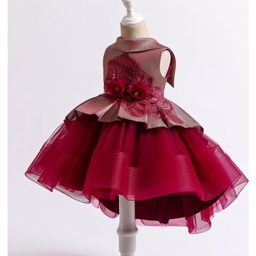 2021 Tailing Retro Baptism Dress 2 Year Birthday Dress For Baby Girl Infant Vestido Princess Girls Dresses Party Costume Flower