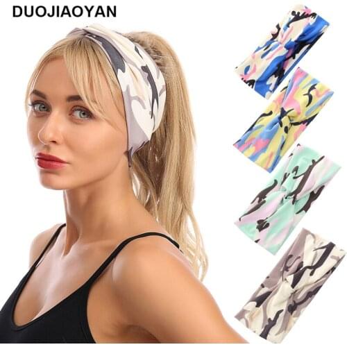 DUOJIAOYAN Autumn and winter new womens fashion camouflage milk silk headband sports yoga knotted sweat-absorbent warm headband