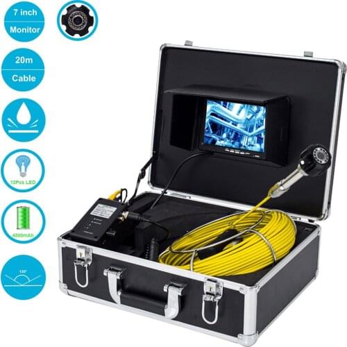 7" 20M 1000 TVL 23mm Lens Industrial Endoscope Drain Pipe Sewer Inspection Video Camera System With 12Pcs LED Lights Waterproof