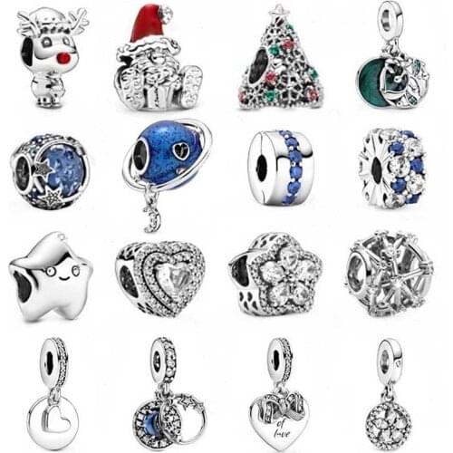 Rudolph The Red Nosed Reindeer Charm 100% Real 925 Sterling Silver Glitter Christmas Tree Charm Fit Brand Bracelet