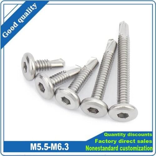 10pcs 410 Stainless Steel Allen Hex Hexagon Socket Flat Head Self-tapping Screw M5.5 M6.3 Dovetail Guardrail Screw For Ironplate