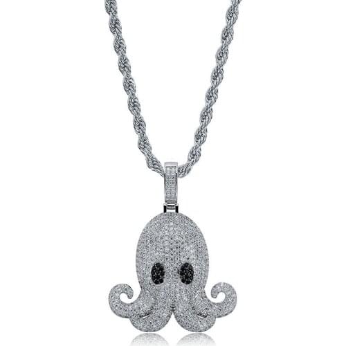 Lucky Sonny Brand New Devilfish Pendants & Necklaces Silver Color Men Accessory Iced CZ Out Pendant Hip Hop Jewelry Dropshipping