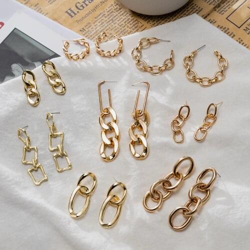 Fashion Punk Chain Earrings 2021 New Tend Earrings For Women Simple Design Earrings Gold Chain Metal Geometric Kshmir Jewelry