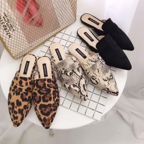 Fashion Summer Slippers Women Spring/Autumn Sexy Leopard Flocked Slides Woman Flat Shoes Slip On Loafers Mules Flip Flops 35-42