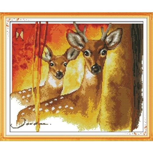 Sika deer cross stitch kit 14ct 11ct pre stamped canvas cross stitching animal lover embroidery DIY handmade needlework