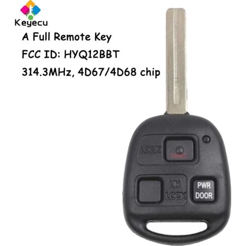 KEYECU Replacement Remote Car Key With 3 Buttons 4D68 Chip Uncut Blade/ Control Board FOB for Lexus EX330 RX330 FCC ID: HYQ12BBT
