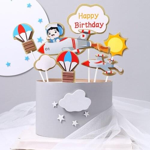 Sun Train Fighter Windmill Pilot Girl Boy Happy Birthday Cake Topper for Baking Suplies Party Decoration Kid Sweet Gifts