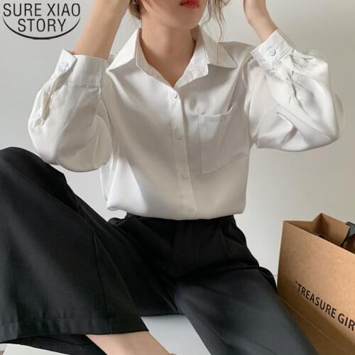 Simple White Blouse Women Long Sleeve Loose Shirt 2021 New Spring Turn Down Collar Cardigan Shirts Blusas Mujer Clothes 13165