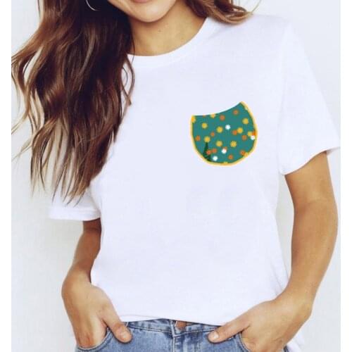 Womens Clothing Korean Style White Round Neck Printed Bottoming Tshirt Casual Womens Short-Sleeved T-shirt 2021 Summer New