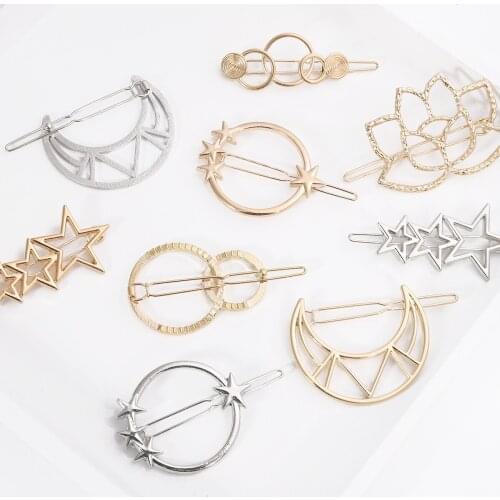 Fashion Woman Hair Accessories Triangle Hair Clip Pin Metal Geometric Alloy Hairband Moon Circle Hairgrip Barrette Girls Holder
