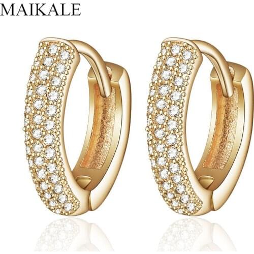 MAIKALE Luxury Gold Small Hoop Earrings for Women Cubic Zirconia CZ Gem Round Circle Earrings Wedding Party Jewelry Gifts