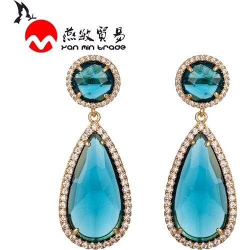 Luxury Earrings Water Drop Shape Advanced K9 Glass Crystal Gem Earrings For Women Pink Color 2020 Fashion Wedding Party Jewelry