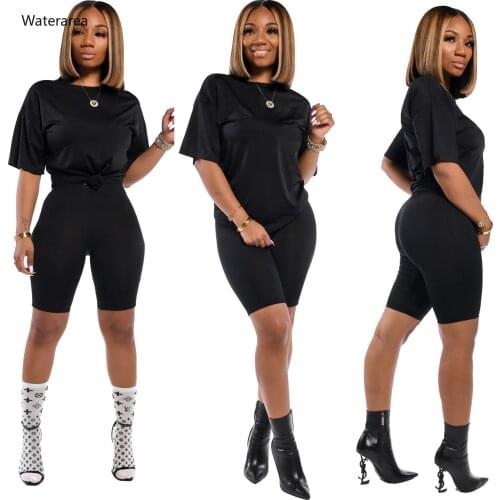2020 New Sporty Women Set Fashion Short Sleeve T-Shirt & Knee Length Pants Shorts Suit Set Two Piece Set Fashion Female Outfit