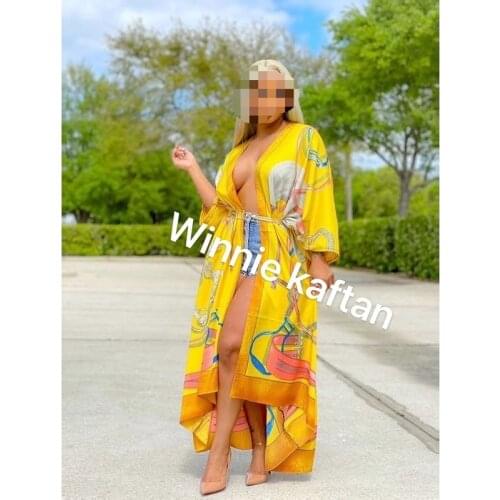 Middle East 2021 Summer Popular Traditional Kimono For Women Free Size European Printed Silk African Women Caftan Clothing