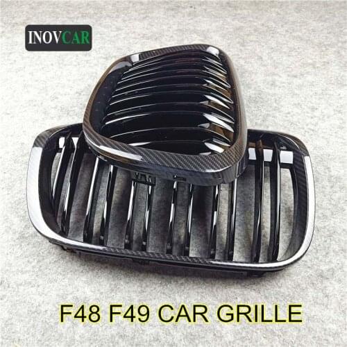 1 Pair Car Front Glossy M Color Double Slat Line Kidney Grille Grills For X1 F48 F49 18i 20i 28i ABS 2016-IN