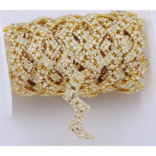 10Yards Gold Tone Chain Glass Rhinestone And Brass Trim Wedding Decoration DIY Craft For Sewing Decor