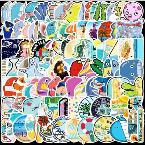 100PCS/set Ocean Cartoon Marine Animal FISH Doodle Stickers For Laptop TV Fridge Waterproof Bicycle Decal Toy Car