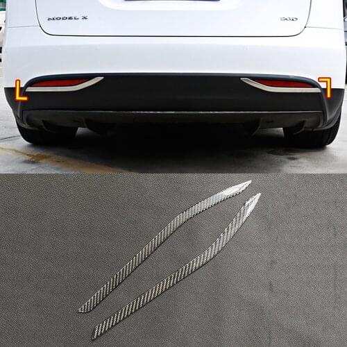 2pcs Glossy Soft glue Real Carbon Fiber Rear Fog Light Fog Lamp Decoration Cover Trims For Tesla Model X 2017-2019 Accessories