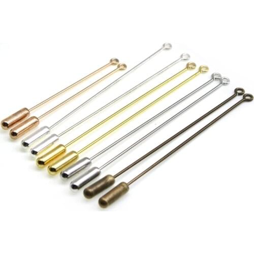 20pcs/lot Copper 50 70mm Long Safety Brooch Pins Loop Eye Brooch Pin with Cap Stopper for DIY Jewelry Making Brooch Accessories