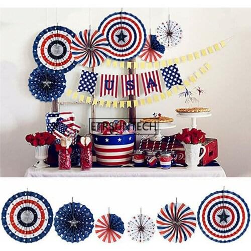 50Set Paper Fan for Decorations Independence Day Festival Party String Flags Banner Paper Various Patterns Spiral Ribbon Decor