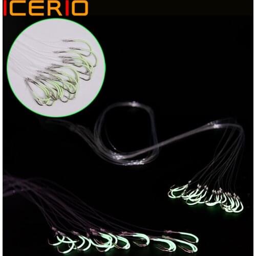 60PCS/Packs Luminous Fishing Hook with Line Hand Tied Fishing Hooks Lumo Fishing Rigs Size #12~#18