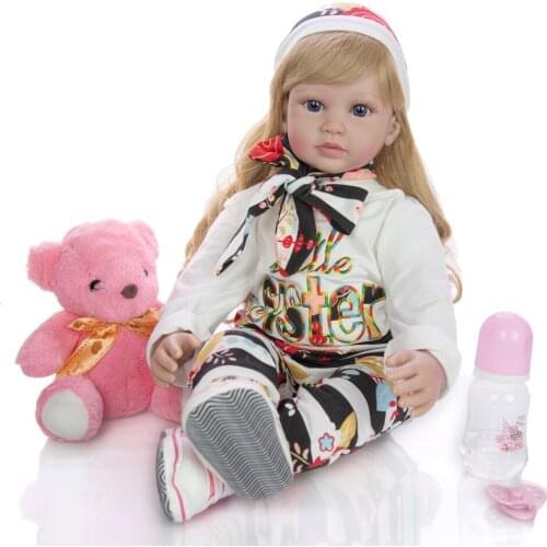60CM bebe doll reborn toddler princess girl blond curly wig Silicone vinyl adorable baby Bonecas girl bebes reborn menina