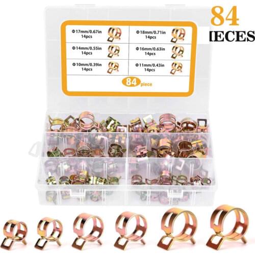 84Pcs/set 11-18mm Q673B Vacuum Spring Fuel Oil Water CPU Hose Clip Pipe Tube for Band Clamp Metal Fastener Assortment Kit