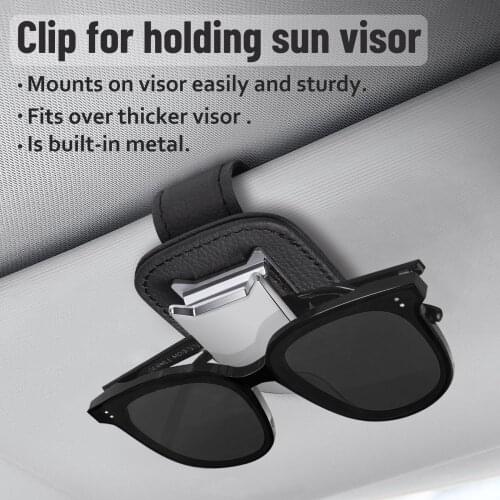 Car Sunglasses Holder Visor Sun Clip Clamp with Ticket Card Clip Leather Metal Car Visor Eyeglass Clip Wear-resistant Organizing