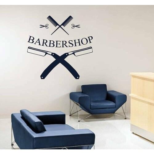 Barbershop Shaver comb wall sticker Detachable vinyl wall decal Barbers wall Window PVC decors Logo Hair Salon Decals G173