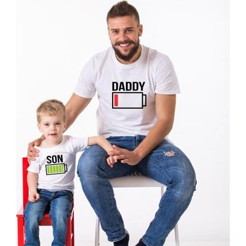 Battery Power Shirts Father Son Matching T-Shirts Daddy and Me Fathers Day Tee