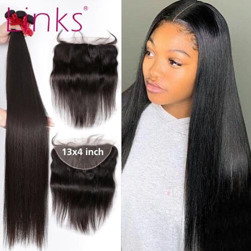 Links Hair 8- 40 inches Brazilian Hair Weave 3 4 Bundles With Lace Frontal 28 30 Inch Straight Remy Hair Extension Weave