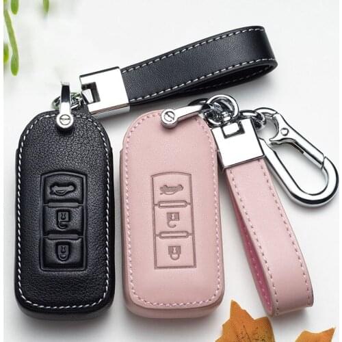 Leather Car Key Case Cover for Mitsubishi Outlander Lancer 10 Pajero Sport EX ASX RVR Colt Grandis L200 Smart 2 3 Button Case