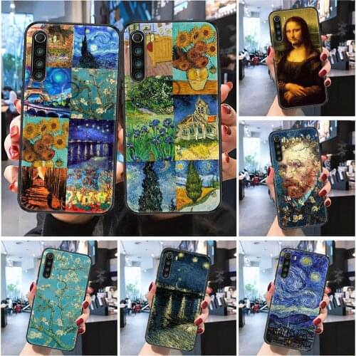 Van Gogh Starry Mona Lisa Funny Phone case For Xiaomi Redmi Note 7 7A 8 8T 9 9A 9S 10 K30 Pro Ultra Frosted black soft cover art