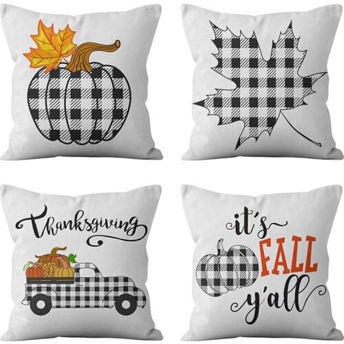 Thanksgiving decor Throw Pillow Case Pumpkin Black Tartan Cushion Covers for Home Sofa Chair Decorative Pillowcases