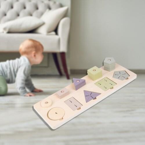 Wood Montessori Educational Math Toys Geometric Shape Fraction Puzzles
