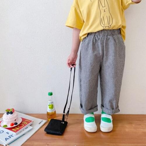 Childrens Casual Plaid Pants 2021 Summer Baby Clothes for Boys and Girls Korean Thin Casual Pants Baby Wild Plaid Pant Trousers
